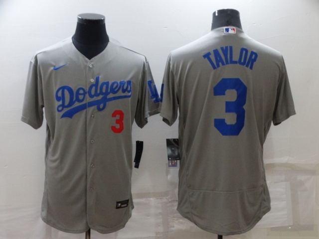 Los Angeles Dodgers #3 Chris Taylor Alternate Gray Flex Base Jersey - Click Image to Close