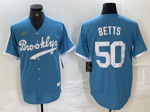 Los Angeles Dodgers #50 Mookie Betts Light Blue Cooperstown Collection Jersey