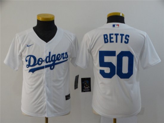 Youth Los Angeles Dodgers #50 Mookie Betts White Cool Base Jersey