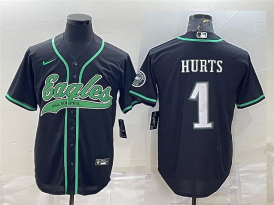 Philadelphia Eagles #1 Jalen Hurts Black Baseball Cool Base Jersey