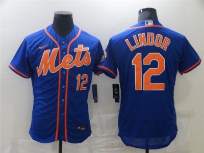 New York Mets #12 Francisco Lindor Royal/Orange Flex Base Jersey