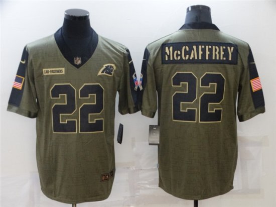 Carolina Panthers #22 Christian McCaffrey 2021 Olive Salute To Service Limited Jersey
