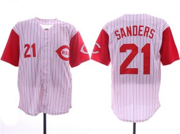 Cincinnati Reds #21 Reggie Sanders White Stripe Throwback Jersey