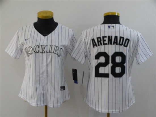 Women's Colorado Rockies #28 Nolan Arenado White Cool Base Jersey