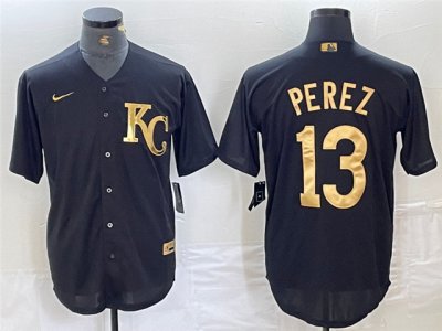 Kansas City Royals #13 Salvador Perez Black Gold Jersey