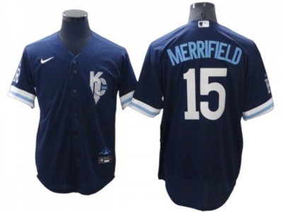 Kansas City Royals #15 Whit Merrifield Navy City Connect Cool Base Jersey