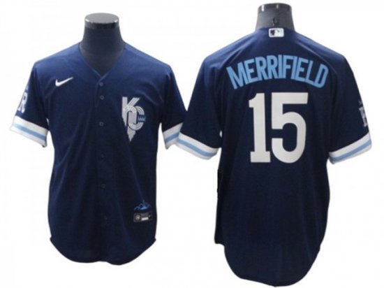 Kansas City Royals #15 Whit Merrifield Navy City Connect Cool Base Jersey