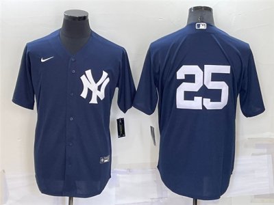 New York Yankees #25 Gleyber Torres Navy Without Name Cool Base Jersey