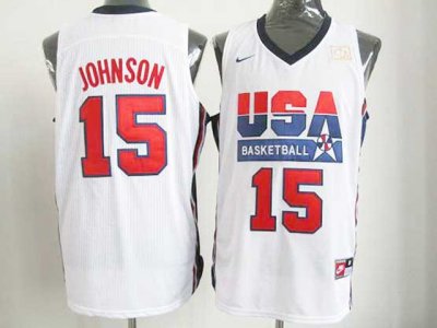 1992 Olympic Team USA #15 Magic Johnson White Jersey