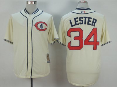 Chicago Cubs #34 Jon Lester 1929 Throwback Cream Jersey