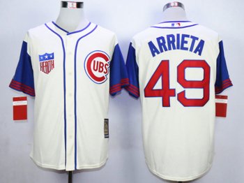 Chicago Cubs #49 Jake Arrieta 1942 Throwback Cream Jersey