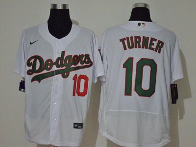 Los Angeles Dodgers #10 Justin Turner White Green Name&number Flex Base Jersey