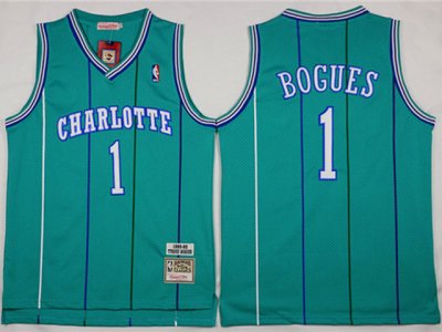Charlotte Hornets #1 Muggsy Bogues Teal Hardwood Classic Jersey