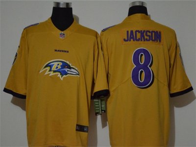 Baltimore Ravens #8 Lamar Jackson Gold Team Big Logo Vapor Limited Jersey