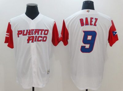 Puerto Rico #9 Javier Baez White 2017 World MLB Classic Jersey