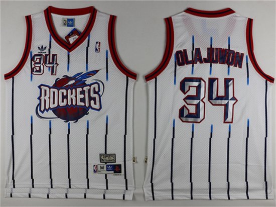 Houston Rockets #34 Hakeem Olajuwon White Pinstripe Hardwood Classic Jersey