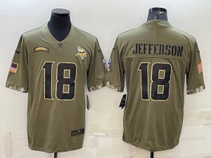 Minnesota Vikings #18 Justin Jefferson 2022 Olive Salute To Service Limited Jersey