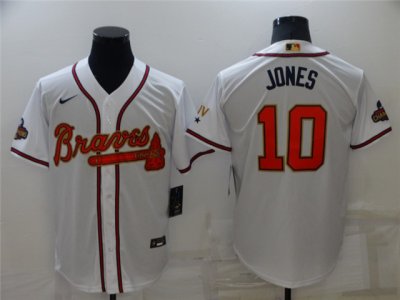 Atlanta Braves #10 Chipper Jones White 2022 Gold Program Cool Base Jersey