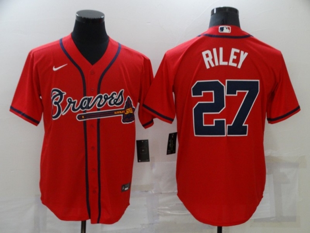 Atlanta Braves #27 Austin Riley Red Cool Base Jersey - Click Image to Close