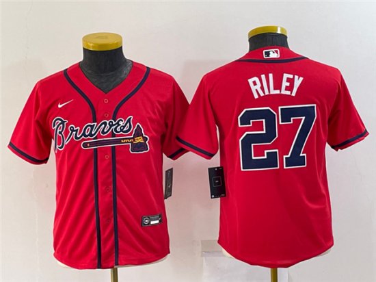 Youth Atlanta Braves #27 Austin Riley Red Cool Base Jersey