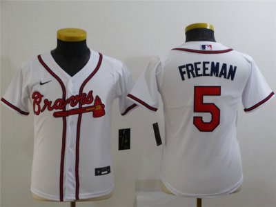 Youth Atlanta Braves #5 Freddie Freeman White Cool Base Jersey