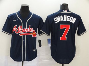 Atlanta Braves #7 Dansby Swanson Navy Cool Base Jersey