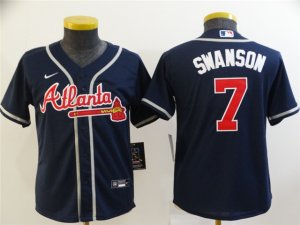 Youth Atlanta Braves #7 Dansby Swanson Navy Cool Base Jersey