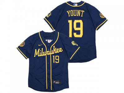 Milwaukee Brewers #19 Robin Yount Navy Flex Base Jersey