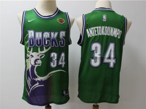 Milwaukee Bucks #34 Giannis Antetokounmpo Green Throwback Jersey