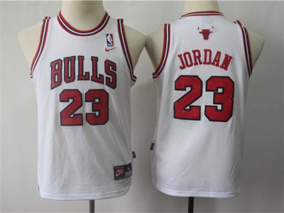 Youth Chicago Bulls #23 Michael Jordan Throwback White Jersey