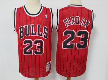 Chicago Bulls #23 Michael Jordan Red Pinstripe Hardwood Classic Jersey