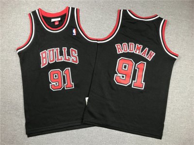 Youth Chicago Bulls #91 Dennis Rodman 1997-98 Black Hardwood Classics Jersey