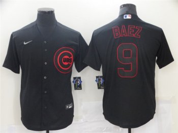 Chicago Cubs #9 Javier Baez Black Shadow Cool Base Jersey