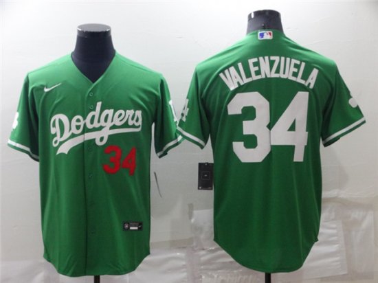 Los Angeles Dodgers #34 Fernando Valenzuela Green Saint Patrick's Day Jersey