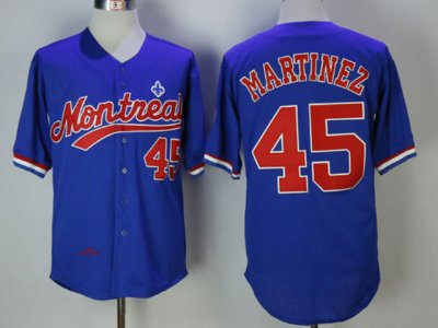 Montreal Expos #45 Pedro Martinez Blue Cooperstown Collection Batting Practice Jersey