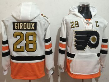 Philadelphia Flyers #28 Claude Giroux White Pocket Hoodie Jersey