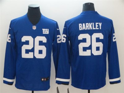 New York Giants #26 Saquon Barkley Blue Therma Long Sleeve Jersey
