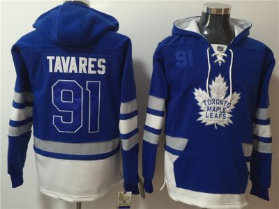 Toronto Maple Leafs #91 John Tavares Blue One Front Pocket Hoodie Jersey