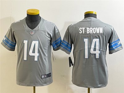 Youth Detroit Lions #14 Amon-Ra St. Brown Silver Vapor Limited Jersey