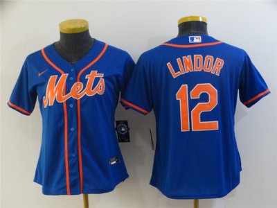 Women's New York Mets #12 Francisco Lindor Royal/Orange Cool Base Jersey