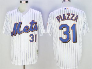 New York Mets #31 Mike Piazza Throwback White Pinstripe Jersey