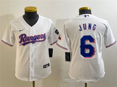 Youth Texas Rangers #6 Josh Jung White Cool Base Jersey