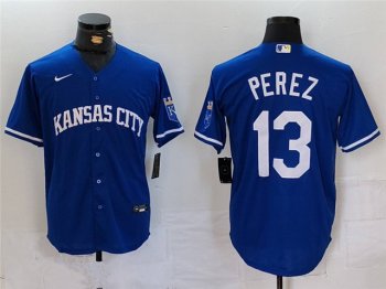 Kansas City Royals #13 Salvador Perez Royal Blue Cool Base Jersey