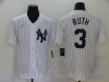 New York Yankees #3 Babe Ruth White Stripe Gold Logo Cool Base Jersey