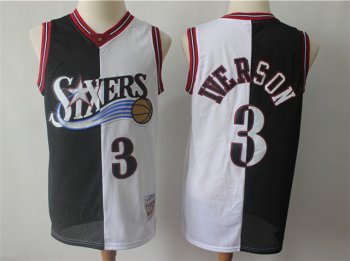 Philadelphia 76ers #3 Allen Iverson 1996-97 Black White Hardwood Classics Jersey