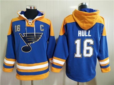 St. Louis Blues #16 Brett Hull Blue Ageless Must-Have Lace-Up Pullover Hoodie