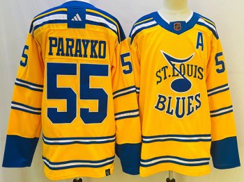 St. Louis Blues #55 55 Colton Parayko Yellow 2022/23 Reverse Retro Jersey