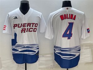 Puerto Rico #4 Yadier Molina White 2023 World Baseball Classic Jersey