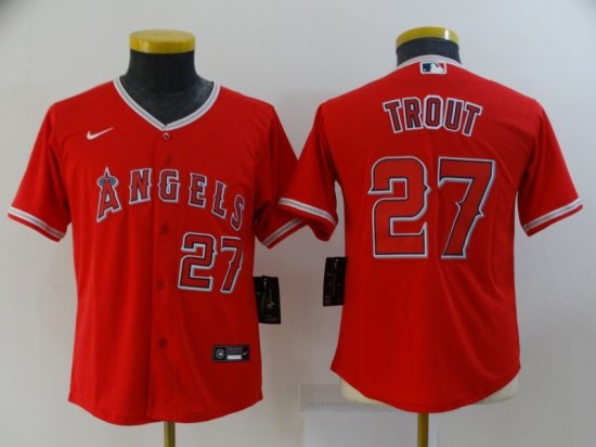 Youth Los Angeles Angels #27 Mike Trout Red Cool Base Jersey