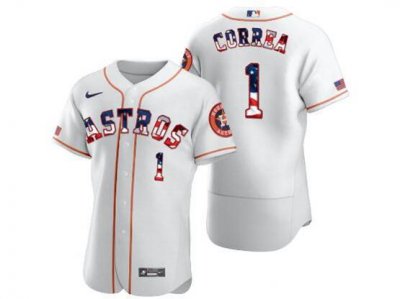 Houston Astros #1 Carlos Correa White Usa Flag Flex Base Jersey